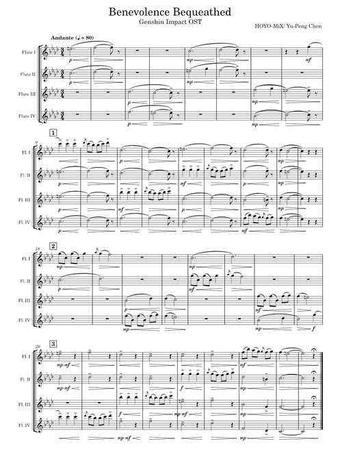 Genshin Impact OST - Benevolence Bequeathed – Flute Quartet