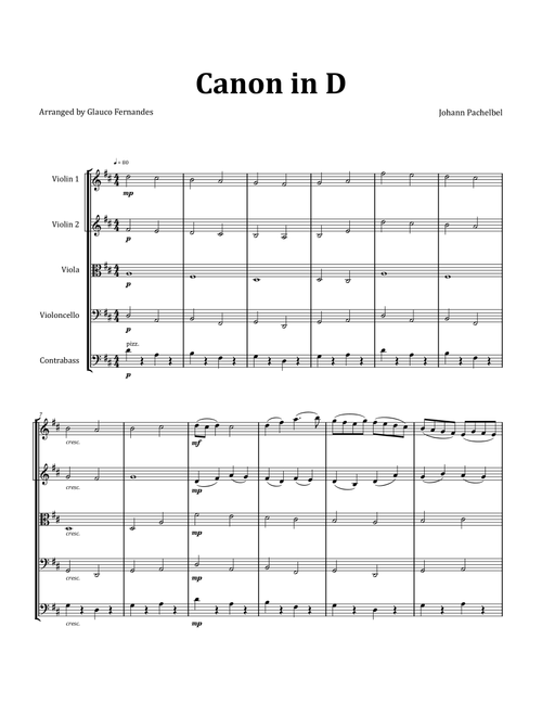 Canon by Pachelbel - String Quintet (Arr. Glauco Fernandes) - Johann Pachelbel (String Ensemble)