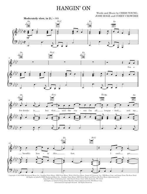 Hangin on - Chris Young (Piano-Vocal-Guitar)