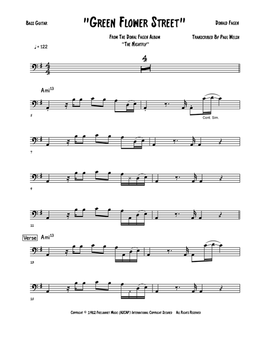 Green Flower Street (Arr. Accubass) - Steely Dan (Bass Tab)