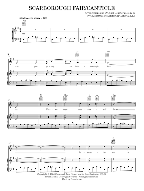 Scarborough Fair/Canticle - Simon & Garfunkel (Piano-Vocal-Guitar)