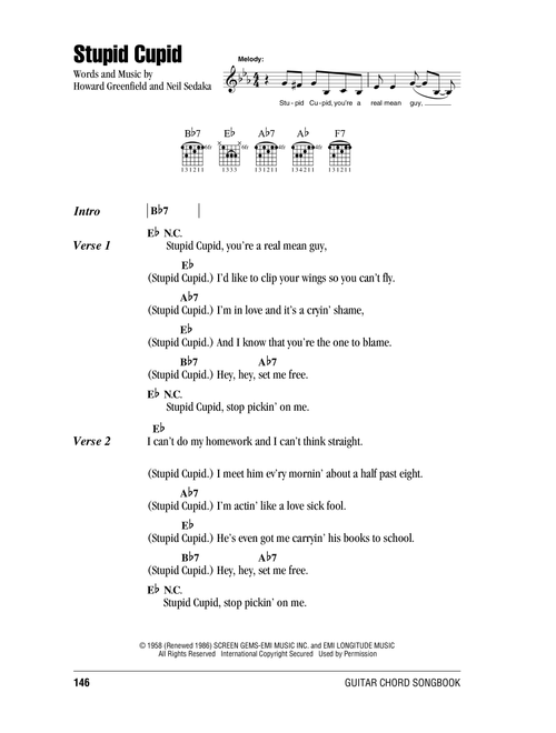 Stupid Cupid - Connie Francis (Guitar Chords-Lyrics)