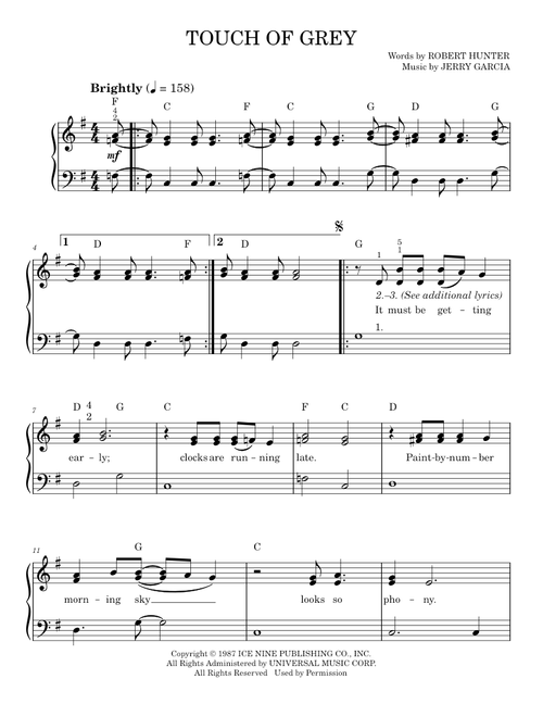 Touch of grey - Grateful Dead (Easy Piano)