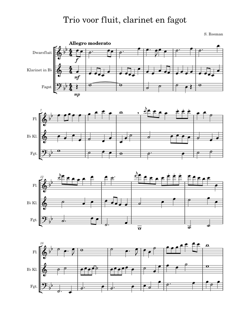 Trio for flute, and Bassoon Sheet music for Flute, in