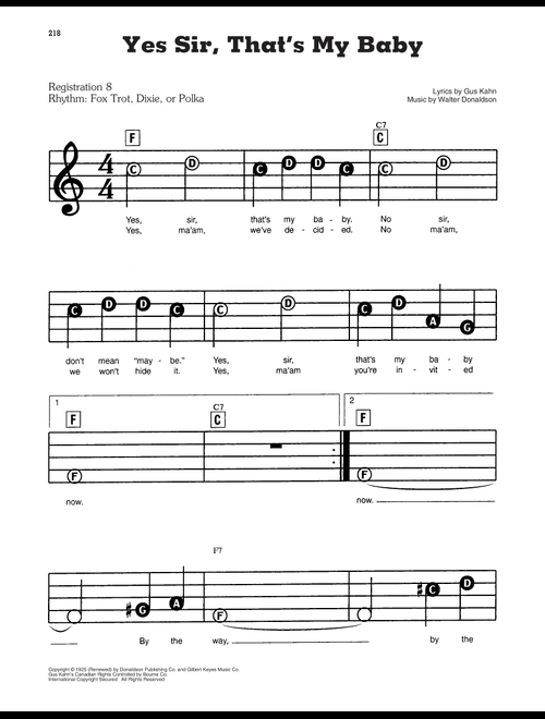 Yes Sir, That's My Baby - Gus Kahn, Walter Donaldson (E-Z Play Today)