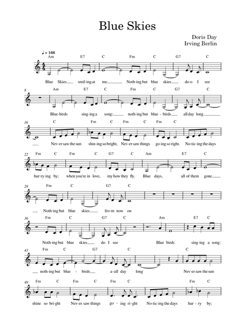 Blue skies – Irving Berlin Blue Skies Lead Sheet and lyrics