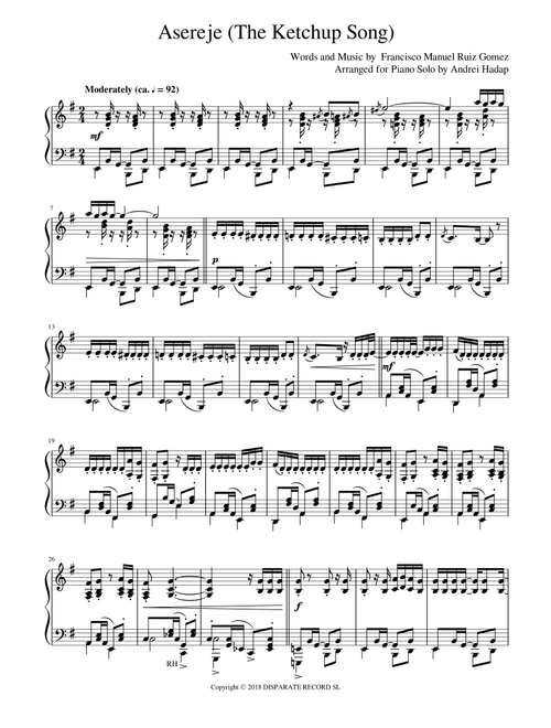 Asereje (Arr. Andrei Hadap) - Las Ketchup (Piano Solo)
