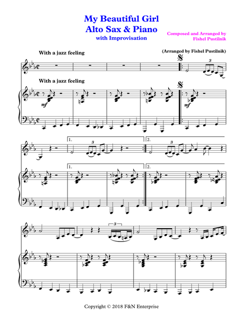 "My Beautiful Girl"-Piano Background for Alto Sax and Piano (With Improvisation)-Video - Fishel Pustilnik (Instrumental Duet and Piano)