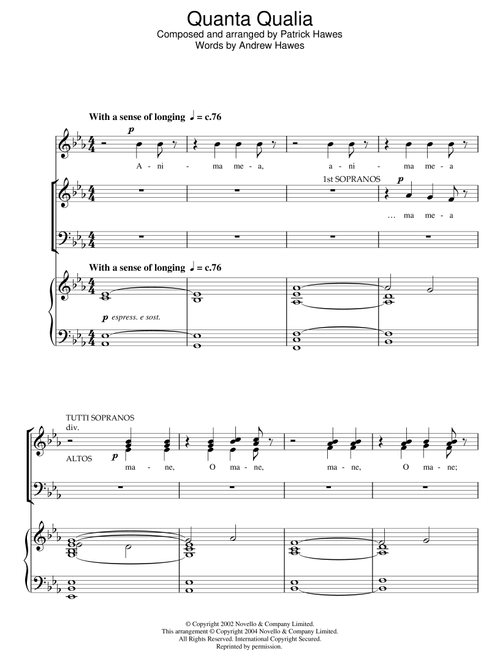 Quanta Qualia - Patrick Hawes (Choral, SATB)