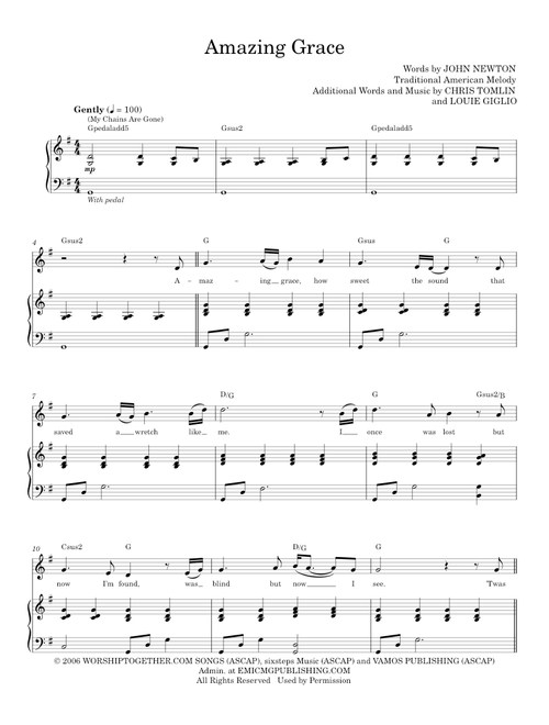 Amazing grace my chains are gone - Chris Tomlin (Piano Vocal)