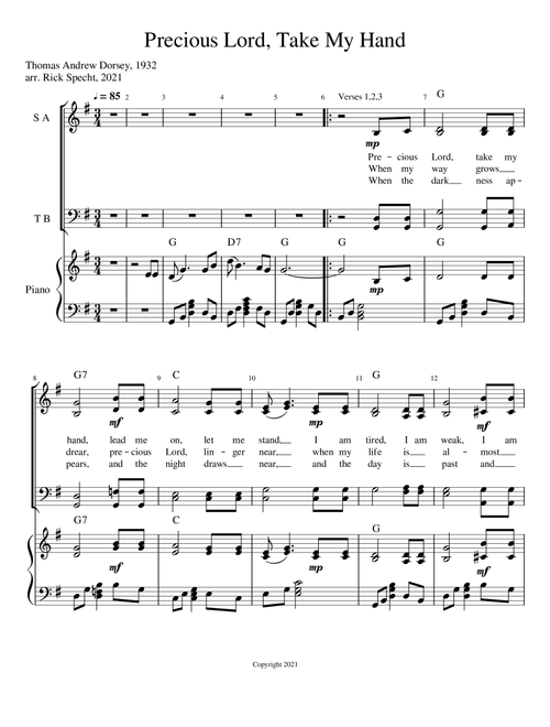 Precious Lord, Take My Hand (Arr. Richard Specht) - Thomas Andrew Dorsey, 1932 (Piano-Vocal-Guitar (Piano Accompaniment))