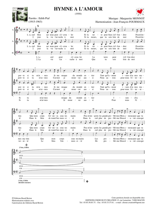 Hymne à l'amour - Edith Piaf  (SAH MuseScore)