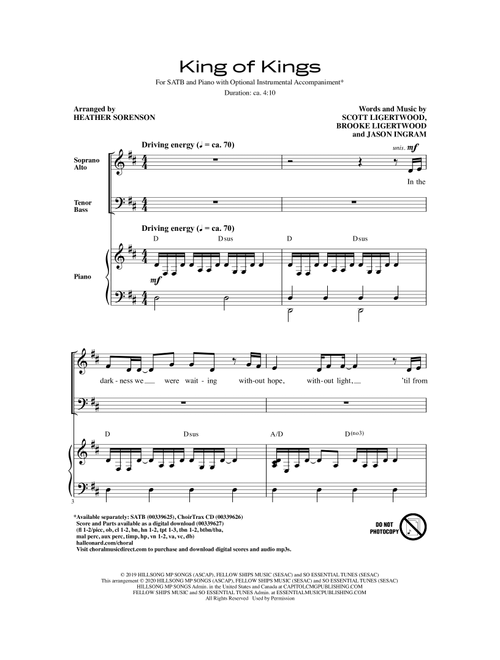 King Of Kings (arr. Heather Sorenson) - Hillsong Worship (Choral, SATB)