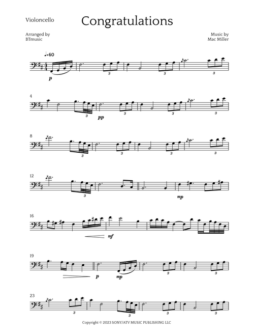 Congratulations (Arr. BTmusic) - Mac Miller (Cello Solo)