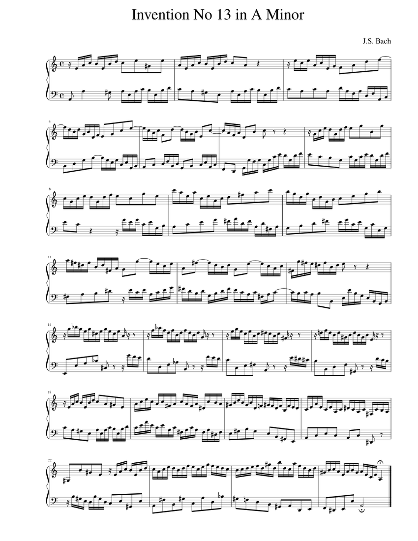 Bach Invention 13.pdf J.S. Bach Invention No. 13 in A Minor Sheet Music for Piano (Solo ...