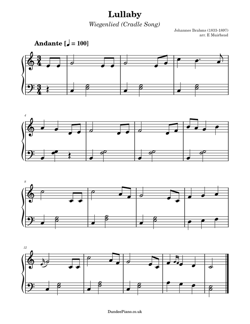 Lullaby - Brahms Sheet Music for Piano (Solo) easy | MuseScore.com