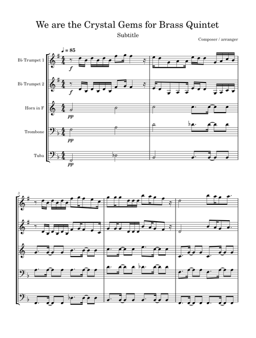 We are the crystal gems – Estelle We are the Crystal Gems for Brass Quintet