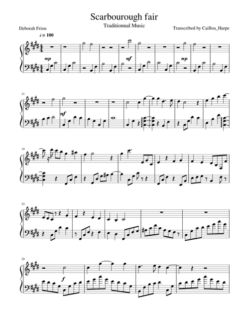 Scarbourough Fair - Traditionnal Music- Harp - Playable on piano