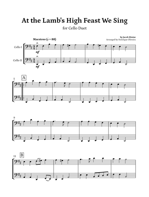 At the Lamb's High Feast We Sing (Cello Duet) - Easter Hymn (Arr. Henrique Oliveira) - Jacob Hintze (Cello Duet)