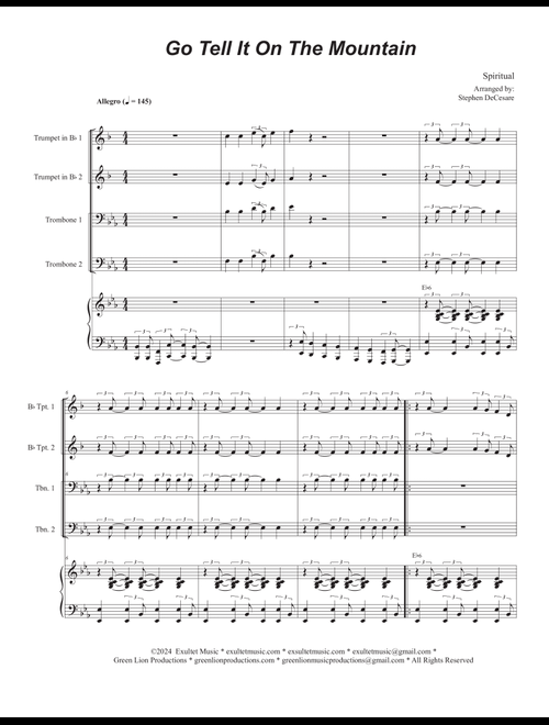 Go Tell It On The Mountain (Brass Quartet and Piano - Alternate Version) (Arr. Stephen DeCesare) (Brass Ensemble)