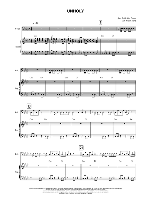 Unholy (Arr. Willem Aarts) - Sam Smith Feat Kim Petras (Cello and Piano)