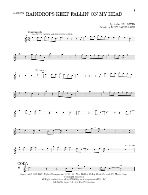Raindrops Keep Fallin' On My Head - BJ Thomas (Alto Sax Solo)