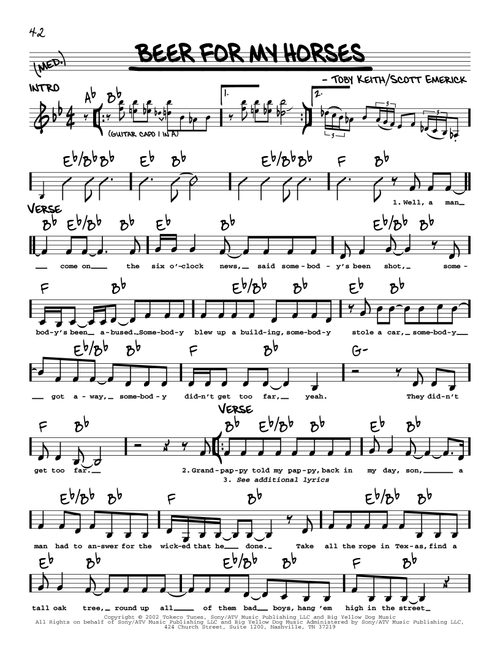 Beer For My Horses (feat. Willie Nelson) - Toby Keith (Real Book - Melody-Chords-Lyrics)