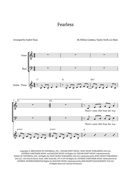 Fearless (Arr. André Nusa) - Taylor Swift (Choral, TB)