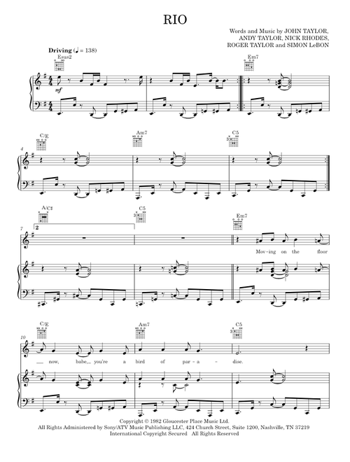 Rio - Duran Duran (Piano-Vocal-Guitar)