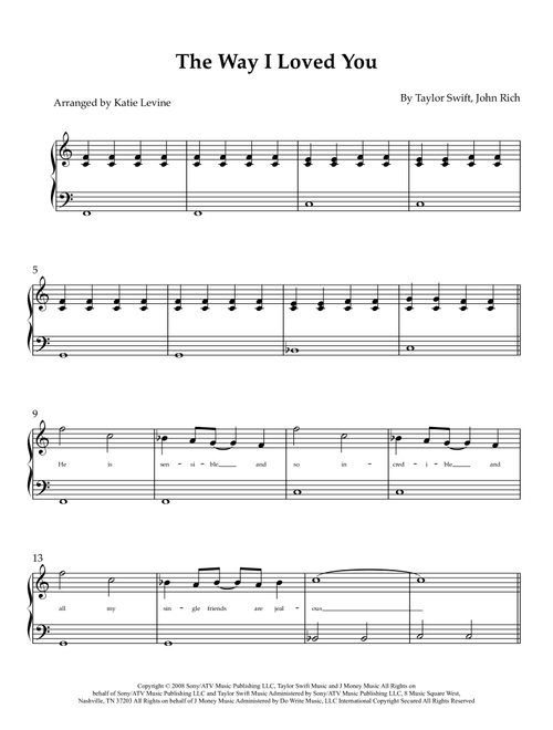 The Way I Loved You (Arr. Katie Levine) - Taylor Swift (Easy Piano)