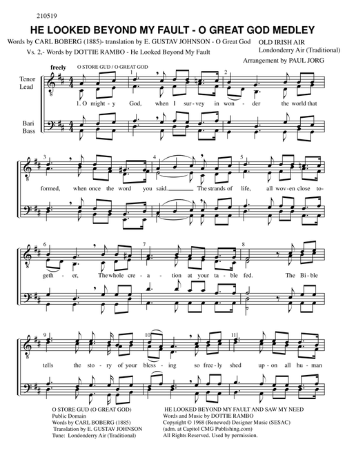 He Looked Beyond My Fault And Saw My Need (Arr. Paul A. Jorg) - Dottie Rambo (Choral, TTBB)