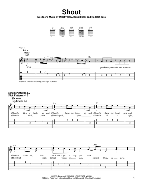 Shout - The Isley Brothers (Easy Guitar with TAB)