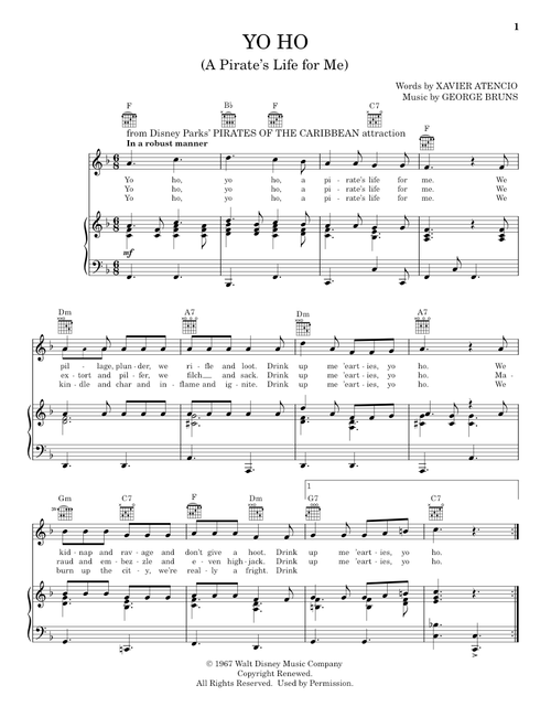 Yo Ho (A Pirate's Life For Me) - George Bruns, Xavier Atencio (Piano-Vocal-Guitar)