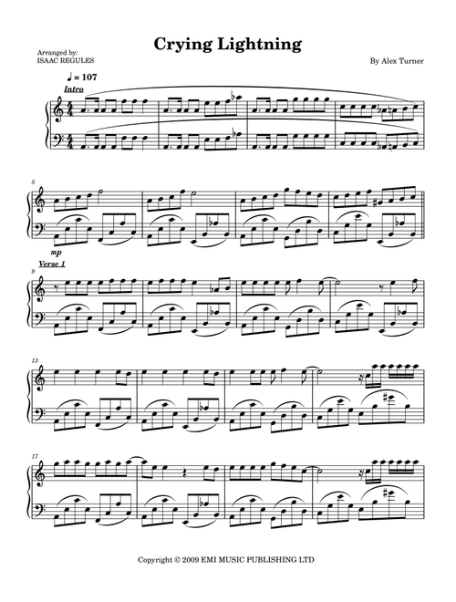 Crying Lightning (Arr. Isaac Regules) - Alex Turner (Piano Solo)
