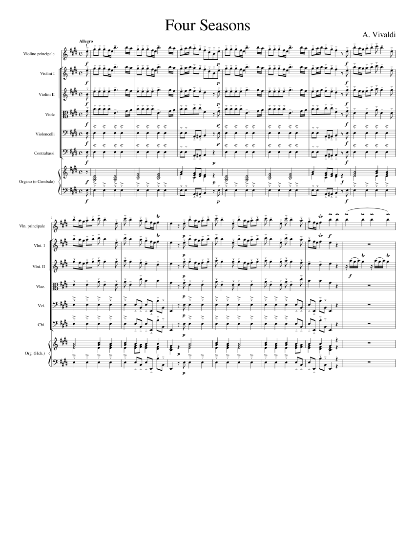 Four Seasons Sheet Music for Harpsichord, Violin, Strings group (String ...