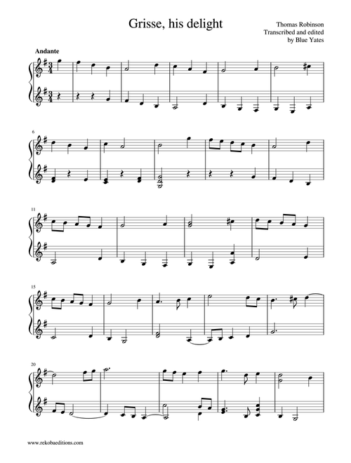 Grisse, his delight (Thomas Robinson) (Arr. Blue Yates) (Instrumental Duet)