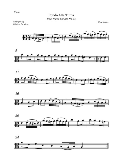 Rondo alla Turca (Arr. Cristina Paradise) - W.A. Mozart (Viola Solo)