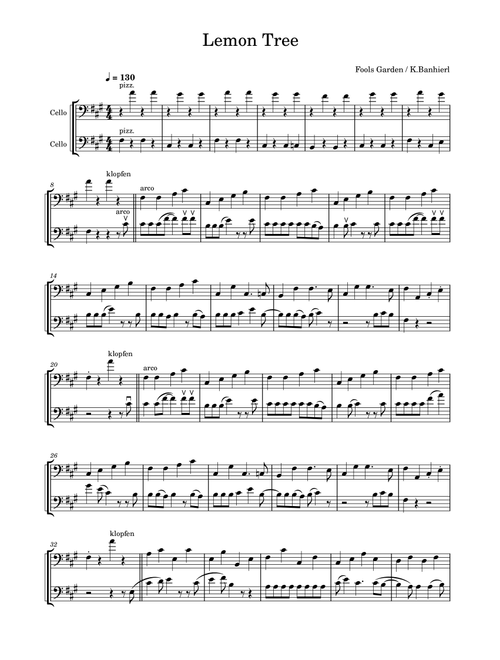 Lemon Tree (Arr. Katrin Banhierl) - Fool'S Garden (Cello Duet)