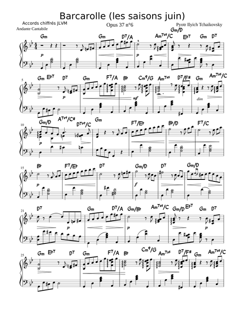 Tchaikovsky les saisons juin partition originale avec accords chiffrés