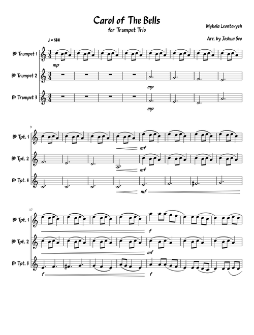 Carol of The Bells for Trumpet Trio