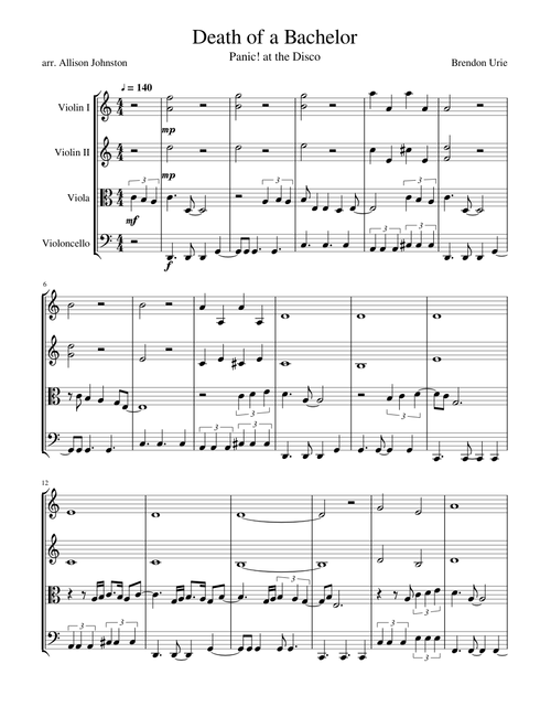Death of a Bachelor for String Quartet