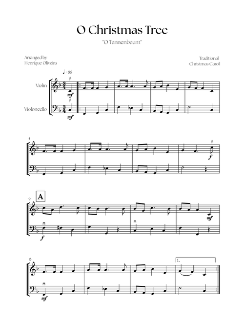O Christmas Tree "O Tannenbaum" (Violin and Cello) - Christmas Carol (Arr. Henrique Oliveira) - Traditional Christmas Carol (Instrumental Duet)
