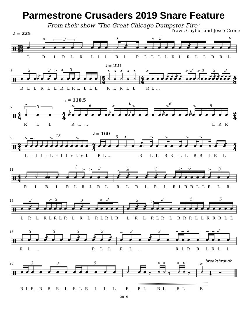 Parmestrone Crusaders 2019 Snare Feature Sheet music for Snare drum