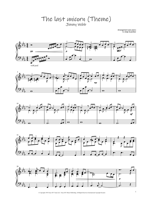 The Last Unicorn (Main Theme) (Arr. S. Antje Guenther) - Jimmy Webb (Piano Solo)