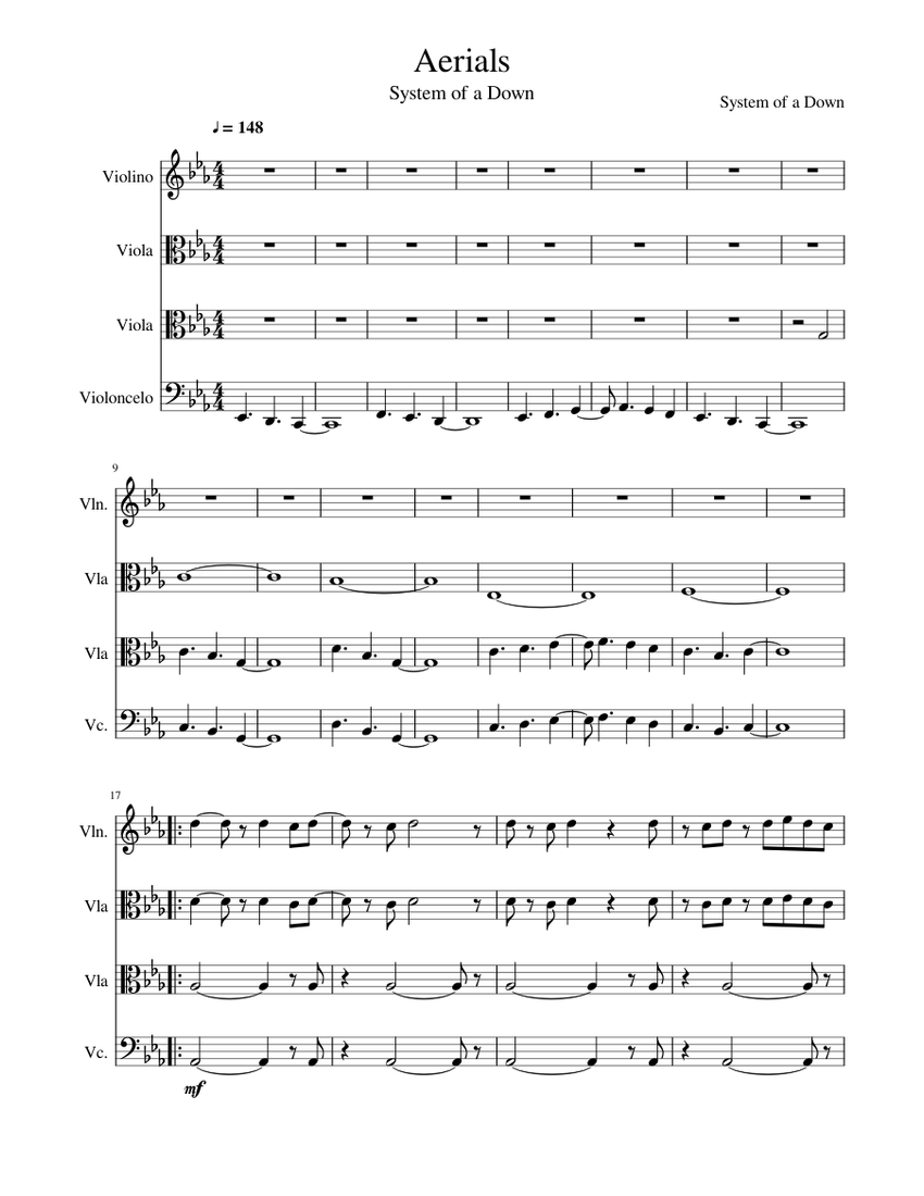 Aerials Sheet music for Violin Viola Cello Mixed Quartet Musescore