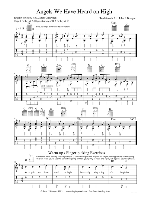 Angels we have heard on high – Misc Christmas Angels We Have Heard on High  -  Solo finger-picking