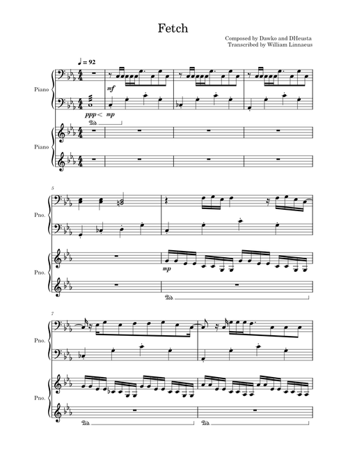 Fetch - Dawko and DHeusta - transcription for 2 pianos/4 hands