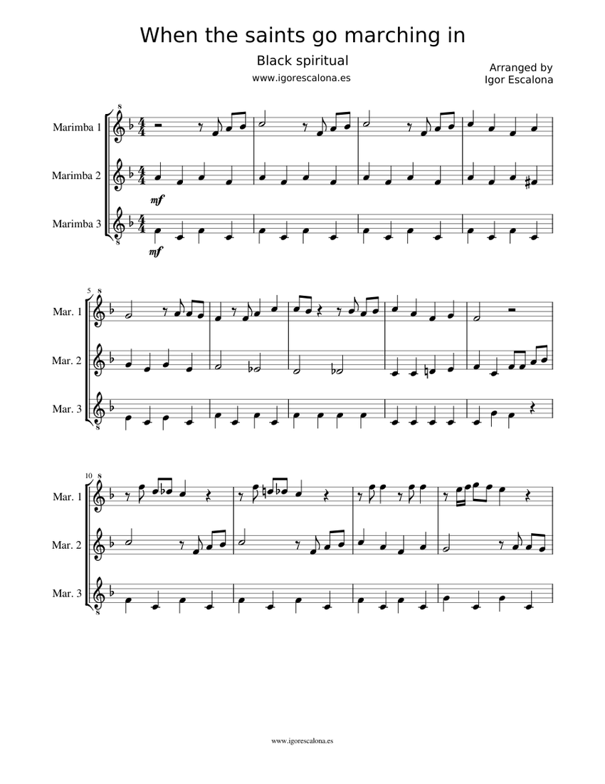 When the Saints Go Marching In Percussion ensemble Sheet music for