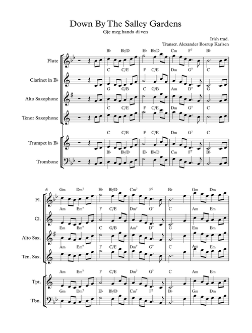 Down By The Salley Gardens - Small wind ensemble (Arr. Alexander Bosrup Karlsen) - Irish Traditional (Small Ensemble)