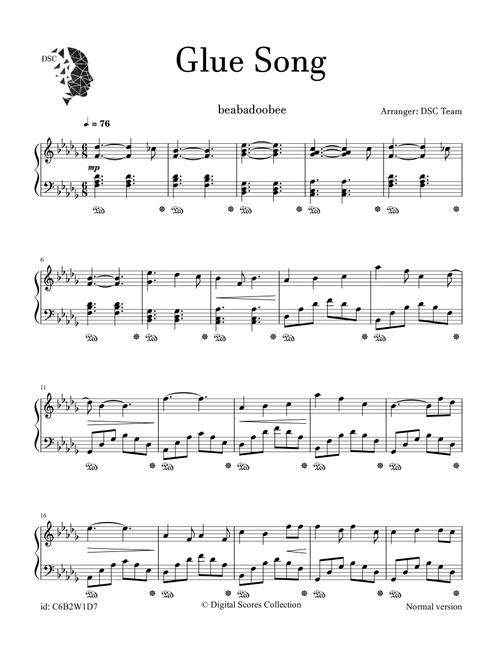 Glue Song (Arr. Digital Scores Collection) - Beabadobee (Piano Solo)